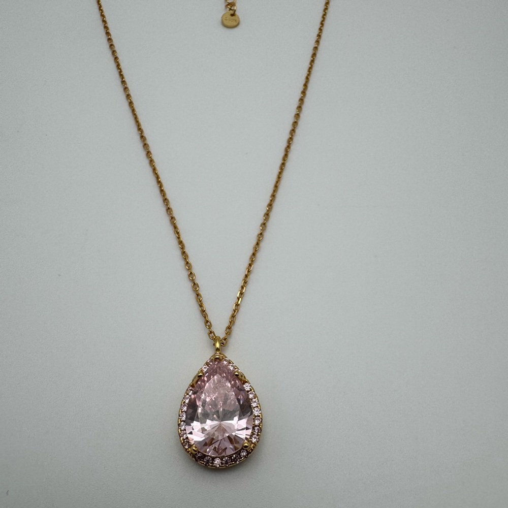 Gold Vermeil Sterling Silver 925 Pink Teardrop Gemstone Necklace